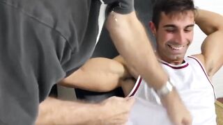 Imperial Muscle's feet and abs tickled by the a dom's grip