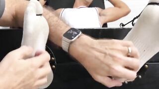 Imperial Muscle's feet and abs tickled by the a dom's grip