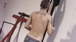Tattooed jock whips Trevor Edge and shreds his clothes