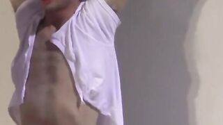 Tattooed jock whips Trevor Edge and shreds his clothes