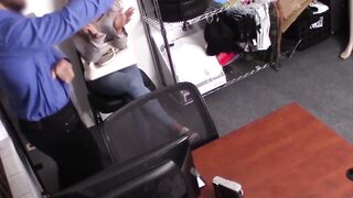Shoplifting Scarlett Fall gets her pussy drilled and facialized