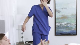 Nurse Natalie Porkman fucks stepbrothers thick cock