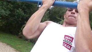 Hunk's Muscular Body Showcase - Athletic barely legal Man Flexes & Shows Off Abs