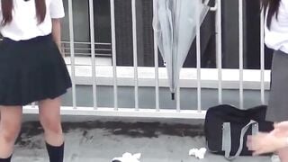 Naughty Students Use Open Umbrellas To Capture Golden Shower