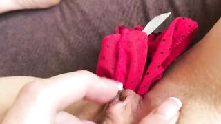 Woman with Big Clit Masturbates on Glass Dildo - Close-Up POV