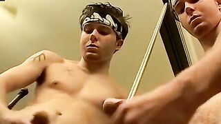 Thick-Assed Teen Hunk Jacks Off In Bathroom Mirror