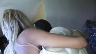 Mysterious fellow inside leather mask penetrates good blonde