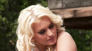 Horny chick are sucking off and fucking 2 men outside