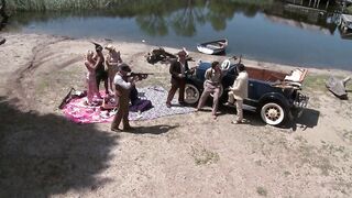 Turned On gangsters got to bang some hot bimbos outdoor