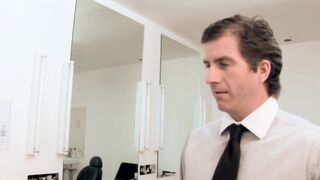 Beautiful blondes got nailed by a manly bro at the salon