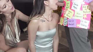 Muscled dude bangs Lulu Chu and Maya Woulfes narrow vaginas