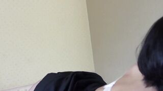 Sarys hairy Japanese cunt flooded with my creamy splooge