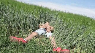 Sweet Skinny Twink Boy with Huge Dick Gets Outdoor Handjob