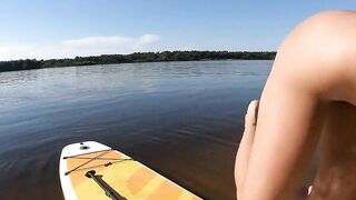 Blonde MILF Plays with Dildo and Gives Blowjob on a SUP Board
