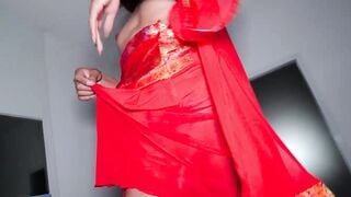 Cute trans Nana milks her erect cock while I missionary her