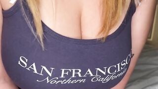 Stepdaughter lets stepdad touch and play with her big tits