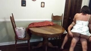 Hot MILF in a Sundress Has Sex and Gets Creampied on the Table