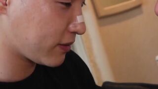 Hiroshi rewards Reitaro with massive sticky cream facial after epic anal