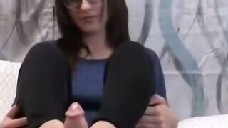 Nerdy Girl Gives an Intense Footjob in Glasses