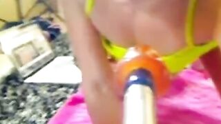 Black College Girl Deepthroats Her Creamed Fuck Machine on Webcam