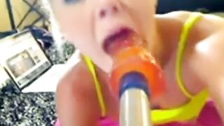 Black College Girl Deepthroats Her Creamed Fuck Machine on Webcam