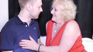 Blonde Granny In Red Dress Seduces Horny Guy For Hot Fuck
