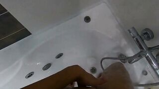 Big-Ass Black Teen's Solo Shower Footjob on Webcam