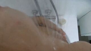 Big-Ass Black Teen's Solo Shower Footjob on Webcam
