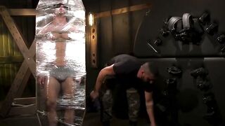 Lucas Leon Bound in Saran Wrap Blowjob and Rough Anal Fucking By Master Sharok