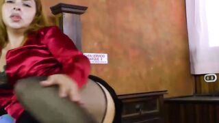 Curvy Latina Granny Masturbates with Green Dildo on Bed