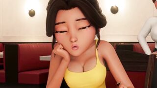 Personal Service ● Restaurant Bliss: Busty Waitress Sucks Shemale Cock Under Table