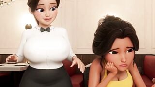 Personal Service ● Restaurant Bliss: Busty Waitress Sucks Shemale Cock Under Table