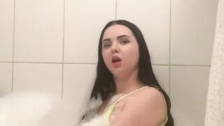 Bubble Bath Time for This Tattooed Brunette