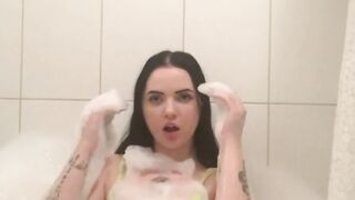 Bubble Bath Time for This Tattooed Brunette