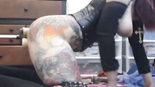 Big-Titted Webcam Girl Rides a Double Dildo Machine