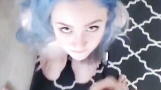 Blue-Haired Cam Girl's Sensual Blowjob Session