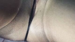 Black nylon pantyhose solo female rubs her wet pussy to orgasm
