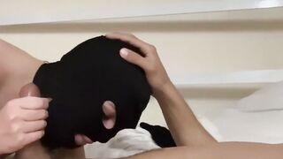 Kinky GF in bandit outfit sucks my cock for a mouthful of cum.