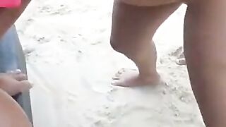Amateur Girl Shared on the Beach for a 3way