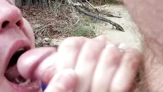 Public Blowjob by a Stunning Brunette MILF Who Swallows