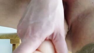 Nylon Stockings Solo Orgasm with a Big Dildo