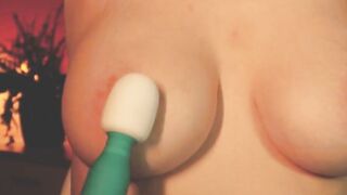 Massaging big-titted MILF, cumming on her breasts