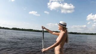 Blondie Babe Rides A Paddles Board In Public - Exotic Dancer Strips Down To Nothing
