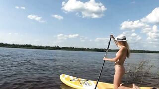 Blondie Babe Rides A Paddles Board In Public - Exotic Dancer Strips Down To Nothing