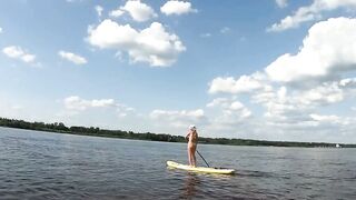 Blondie Babe Rides A Paddles Board In Public - Exotic Dancer Strips Down To Nothing