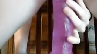 Hot Blonde Riding A Purple Vibrator For Her Audience - Masturbation Show