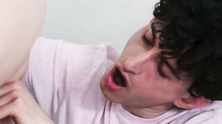 Calming down bullied dude with big tits and free use pussy