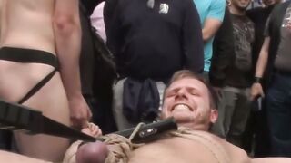 Public BDSM Orgy with Fetish Slaves in Leather Outfits