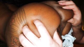 Ebony Babe Rides White Guy's Huge Dick - Deep Throat Blowjob & Reverse Cowgirl