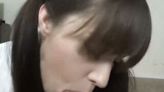 Brunette college girl Gives Blowjob and Cumshot
